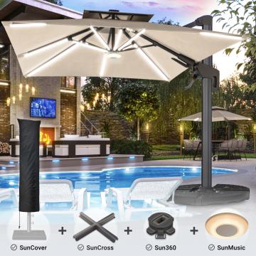 SUN PIETRO | Parasol | Square | W:D 300 x 300 cm | Taupe | LED | +stand, swivel base & cover