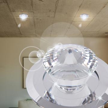 Kryształowe szkło sufitowe Ø55mm | LED | Chrom | Reflektor wpuszczany w sufit