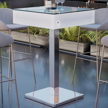 COOZY | Tavolo alto per cocktail a LED | L:P:H 70 x 70 x 121 cm | RGB | Batteria | Quadratisch
