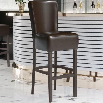 LUCA FULL | Upholstered Bar Stool | Leather | Wood | Brown | with backrest