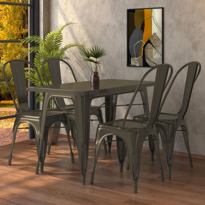CALIFORNIA, Set tavolo e sedie stile Tolix, 4x sedia, 120x60cm