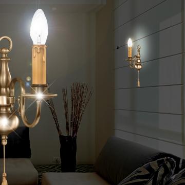 Flämisch Wand Leuchte Antik | Golden | Messing | Lampe Zugschalter Wandlampe Wandleuchte
