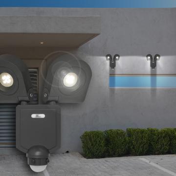 Faretto da parete ESTERNO Ø198mm | LED | Rilevatore di movimento | Moderno | Antracite | Nero | Alluminio