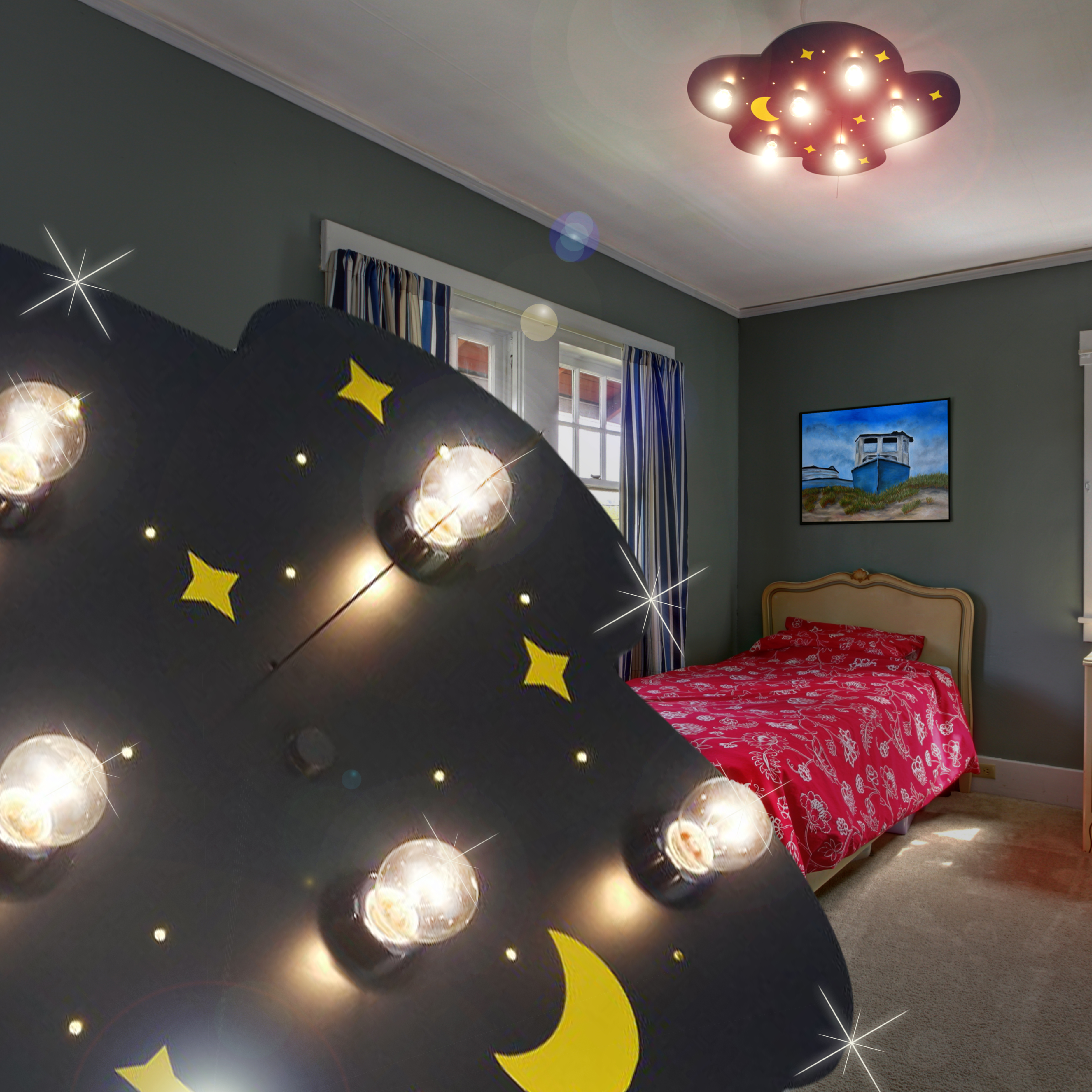 Wolke Decken Leuchte Sternen Möbel Lampe von LED Mond | GGM - Himmel Stern Gastronomiemöbel mit | Tiefpreis-Garantie Blau