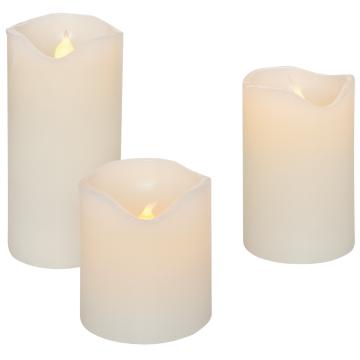 LED real wax candles, set of 3, each with 1 orange flickering LED, H 100 |75 |55, Ø 50, battery operated   