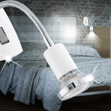 Prese di corrente a LED Moderno | Bianco | Cromo | Alu | Letto lampada Braccio flessibile