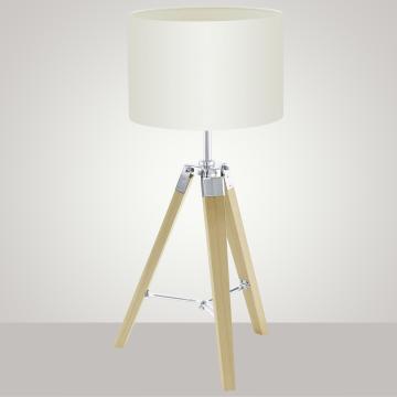Lámpara de mesa trípode ↥680mm | Clásica | Tejido | Pantalla | Blanco | Madera | Textil
