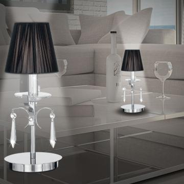 Lampa stołowa z kloszem ↥390mm | Klasyczna | Tkanina | Czarna | Kryształ | Tekstylia