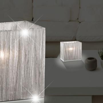 Lámpara de mesa con pantalla ↥190mm | Clásica | Tela | Plata | Cromo | Textil