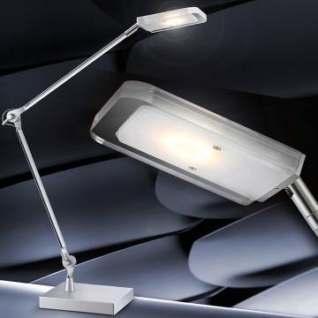 Lampe de table métal argenté, acrylique transparent, mobile, interrupteur, LxH:130x800, 1xLED 4,5W 10V, 400lm, 3200K