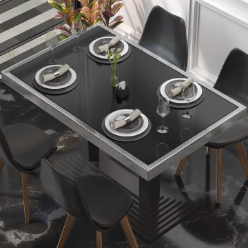 AB | Tablero cristal templado de mesa para hostelería | Ancho:Fondo 110 x 60 cm | Negro | Borde cromado | Rectangular