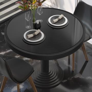 AB | Commercial Glass Table Top | Ø 50 cm | Black | Black metal rim | Round