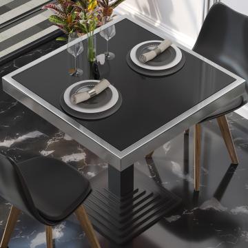 AB | Plateau de table en verre Gastro | L:P 50 x 50 cm | Noir | Bord chromé | Carré
