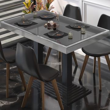 ABP | Glass Bistro Table | W:D:H 120 x 70 x 76 cm | Black / stainless steel edge / black frame | Rectangular