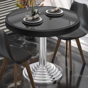 ABP | Glass Bistro Table | Ø:H 50 x 76 cm | Black / black edge / stainless steel frame | Round