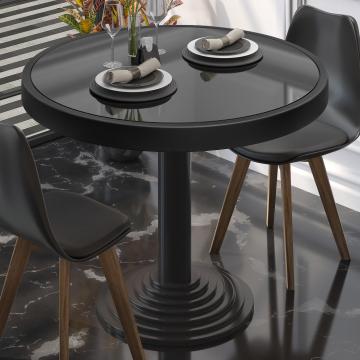 ABP | Glass Bistro Table | Ø:H 70 x 76 cm | Black / black edge / black frame | Round
