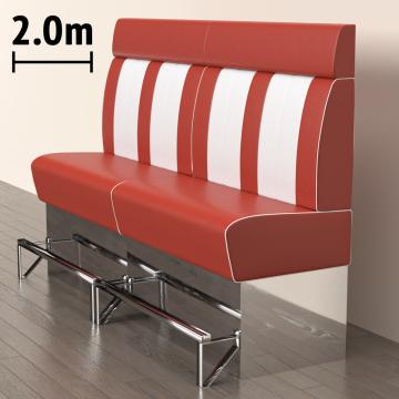 AMERICAN 3 | Hög diner soffa | B:H 200 x 158 cm | Randig | Röd | Läder