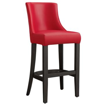 AMY | Upholstered Bar Stool | Leather | Wood | Red | with backrest
