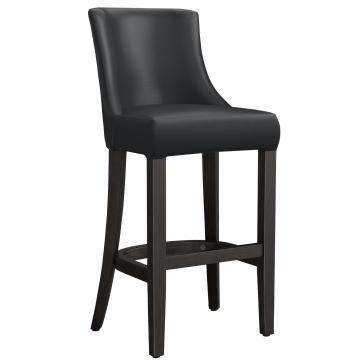 AMY | Upholstered Bar Stool | Leather | Wood | Black | with backrest