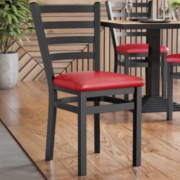 ANTONIO STEEL | Wooden Restaurant Chair | Red | Leather