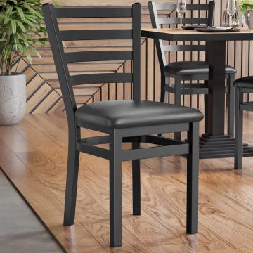 ANTONIO STEEL | Wooden Restaurant Chair | Black | Leather
