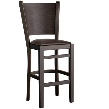 ARMANDO | Wooden Bar Stool with Backrest | Leather | Wood | Brown | with backrest