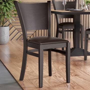 ARMANDO STACK | Wooden Restaurant Chair | Dark brown | Leather