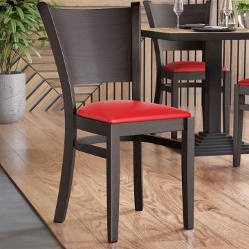 ARMANDO STACK | Wooden Restaurant Chair | Red | Leather