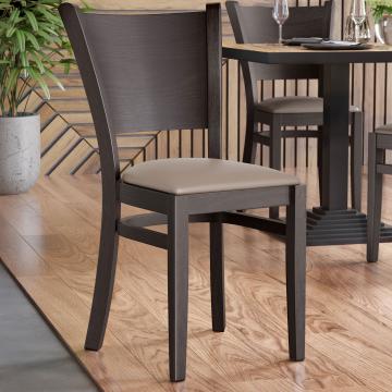 ARMANDO STACK | Wooden Restaurant Chair | Taupe | Leather
