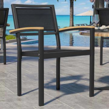 ATHENA | Bistro Textilen Stuhl | Schwarz | Textilene-Polyestergewebe | Stapelbar