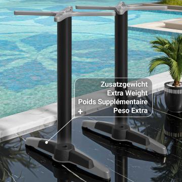 BARCELONA | Double Column Bar Table Base | Aluminium black | 2 foot: 60 x 9 cm | Column 6 x 109 cm | Additional weight