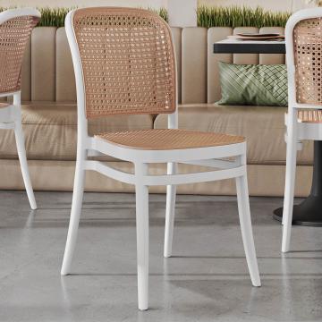 BELLA | Krzesło rattanowe Bistro | Białe | Plastikowe | Sztaplowane