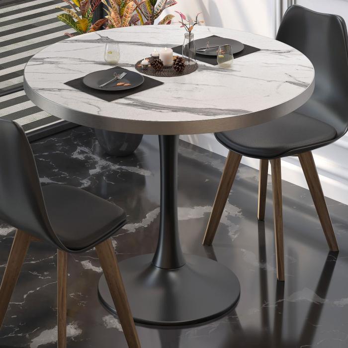 BL | Bistro table | Ø:H 60 x 76 cm | White marble / Black | Round