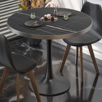 BL | Table de bistrot | Ø:H 70 x 76 cm | Marbre noir / noir | Rond