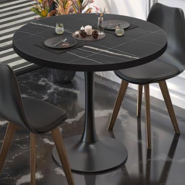 BL | Table de bistrot | Ø:H 80 x 76 cm | Marbre noir / noir | Rond