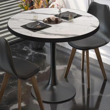 BL | Cafébord | Ø:H 80 x 76 cm | Hvit marmor/svart | Rundt