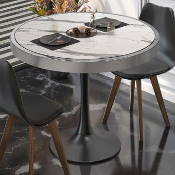 BL | Bistro Table | Ø:H 60 x 78 cm | White marble / black | Round