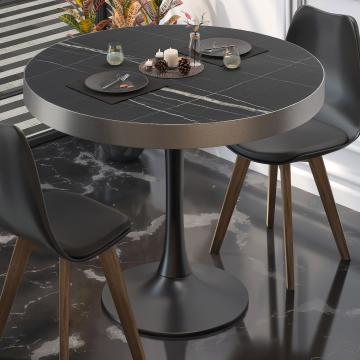 BL | Bistro Table | Ø:H 70 x 78 cm | Black Marble / Black | Round