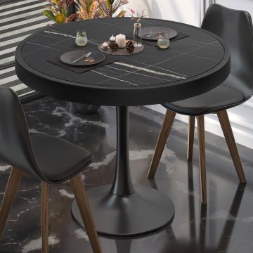 BL | Table de bistrot | Ø:H 80 x 78 cm | Marbre noir / noir | Rond