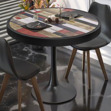 BL | Table de bistrot | Ø:H 60 x 78 cm | Vintage multicolore / noir | Rond