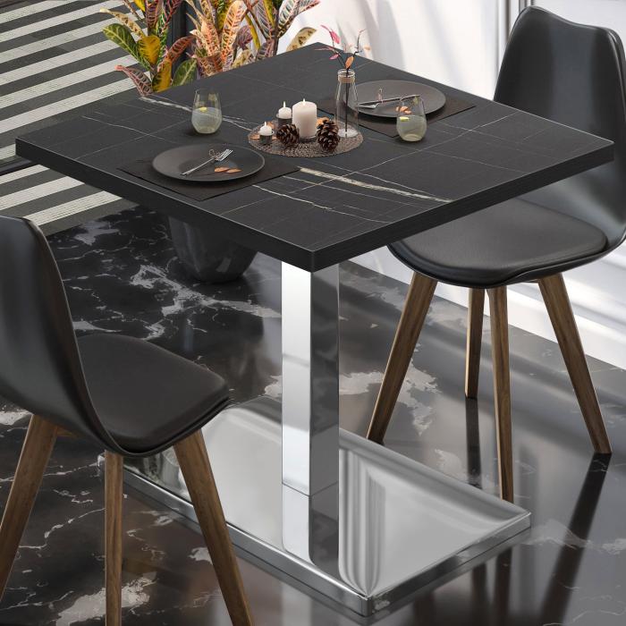 BM | Bistro table | W:D:H 70 x 70 x 77 cm | Black marble / stainless steel | Folding | Square