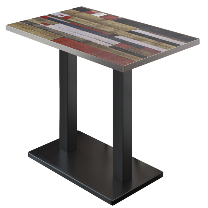 BM | Bistro Table Haut | 130 x 80 x 108 cm | Rectangulaire | Bord en Acier Inoxydable | Vintage Coloré / Noir