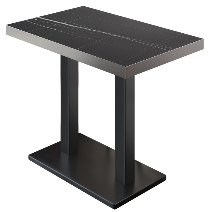 BM | Bistro Standing Table | 110 x 60 x 110 cm | Rectangular | Stainless Steel Edge | Black Marble / Black