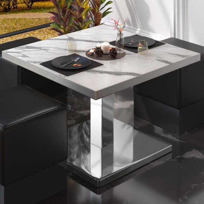 BM | Bistro lounge table | W:D:H 80 x 80 x 41 cm | White marble / stainless steel