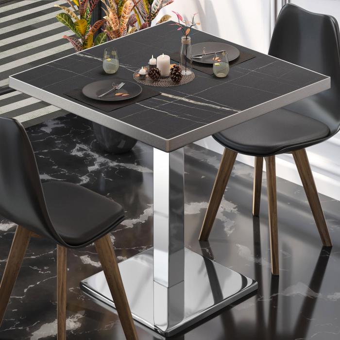 BM | Bistro table | W:D:H 60 x 60 x 77 cm | Black marble / stainless steel | Folding | Square