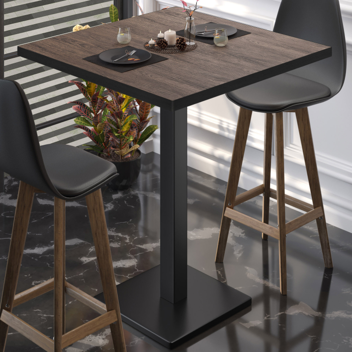 BM | Bistro Stehtisch | 70 x 70 x 108 cm | Quadratisch | Schwarzer Rand | Light Wenge / Schwarz