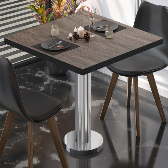 BML | Bistro Tisch | 70 x 70 x 74,5 cm | Quadratisch | Schwarzer Rand | Light Wenge / Edelstahl