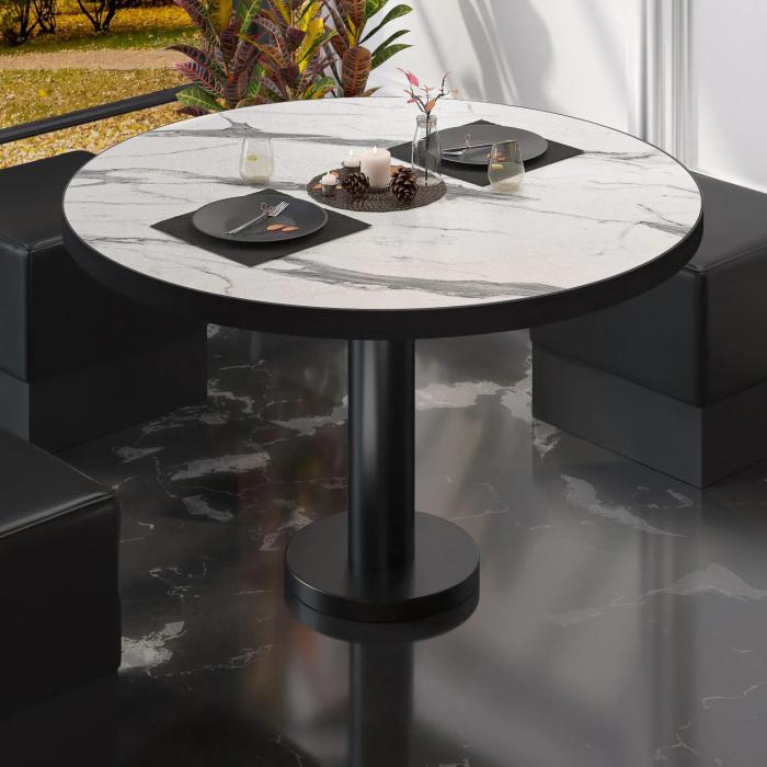 BML | Bistro lounge table | Ø:H 60 x 39 cm | White marble / Black