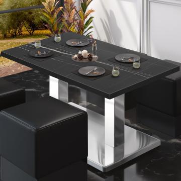 BM | Tavolino basso da bar | B:T:H 110 x 60 x 41 cm | Color del mármol negro / Acciaio inox | Pieghevole