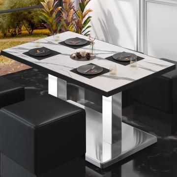 BM | Low Bistro Table | B:T:H 120 x 70 x 36 cm | White Marble / Stainless Steel | Foldable